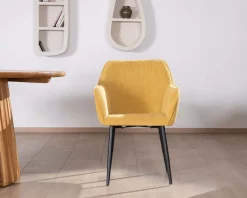 Chaise de repas avec accoudoirs en velours côtelé jaune 