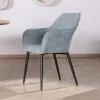 Chaise de repas contemporaine en velours côtelé bleu clair et pieds métal noir "Scotty"
