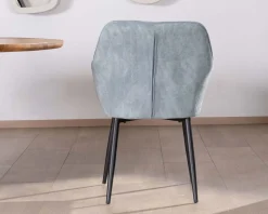 Chaise de repas contemporaine en velours côtelé bleu clair et pieds métal noir "Scotty"