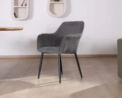 Chaise de repas contemporaine en tissu velours gris foncé 