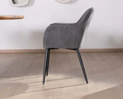 Chaise de repas contemporaine en tissu velours gris foncé 