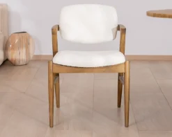 Chaise de repas design en frêne foncé et tissu bouclette "Isadora"