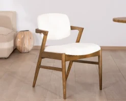 Chaise de repas design en frêne foncé et tissu bouclette 
