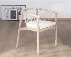 Chaise de repas en bois et corde tressée 