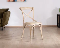 Chaise de repas esprit bistrot en chêne et assise tissu "Brosti"