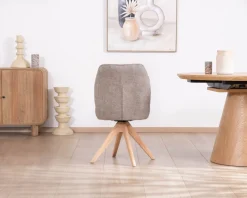 Chaise de repas esprit scandinave "Miloé" tissu chenillé gris et pieds bois 360°