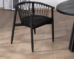 Chaise de repas noire en bois et corde tressée "Katue"