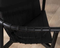 Chaise de repas noire en bois et corde tressée 
