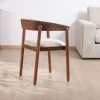 Chaise de repas style rétro "Polo" en manguier et assise tissu blanc