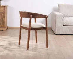 Chaise de repas style rétro "Polo" en manguier et assise tissu blanc
