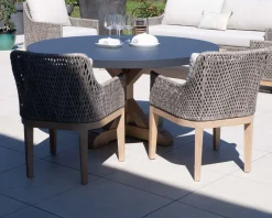 Chaise d'extérieur haut de gamme tressée en teck et textile chiné 