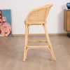 Chaise haute en rotin style ethnique chic "Noho" avec assise en tissu beige