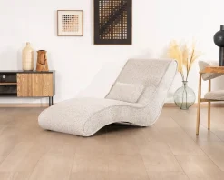 Chaise longue d'intérieur design en tissu tramé blanc cassé "Syltan"