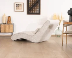 Chaise longue d'intérieur design en tissu tramé blanc cassé "Syltan"