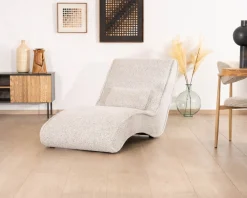 Chaise longue d'intérieur design en tissu tramé blanc cassé 