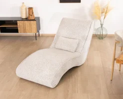 Chaise longue d'intérieur design en tissu tramé blanc cassé 