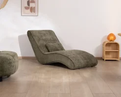 Chaise longue d'intérieur design en tissu chenillé vert foncé "Syltan"