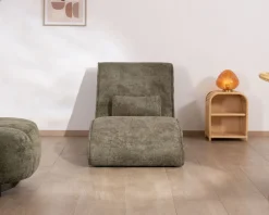 Chaise longue d'intérieur design en tissu chenillé vert foncé "Syltan"