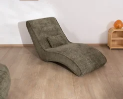 Chaise longue d'intérieur design en tissu chenillé vert foncé 