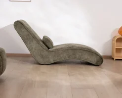 Chaise longue d'intérieur design en tissu chenillé vert foncé 