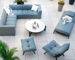 Chaise longue haut de gamme turquoise et noire avec repose-pieds modulaire "Lisca"