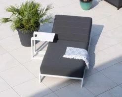 Chaise longue haut de gamme matelassée gris foncé alu blanc "Terrasse"