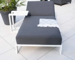 Chaise longue haut de gamme matelassée gris foncé alu blanc "Terrasse"