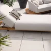 Chaise longue luxueuse teck et tissu écru sans surpiqure "Lombok"