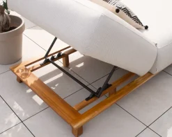Chaise longue luxueuse teck et tissu écru sans surpiqure "Lombok"