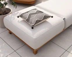 Chaise longue luxueuse teck et tissu écru sans surpiqure 