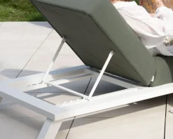 Chaise longue ultra confort en tissu vert kaki et structure aluminium blanche "Nusa Pedina"