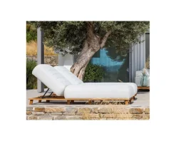 Chaise longue ultra confort teck tissu Sunbrella blanc cassé 