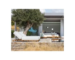 Chaise longue ultra confort teck tissu Sunbrella blanc cassé 