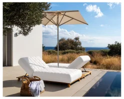 Chaise longue ultra confort teck tissu Sunbrella blanc cassé 