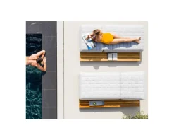 Chaise longue ultra confort teck tissu Sunbrella blanc cassé 