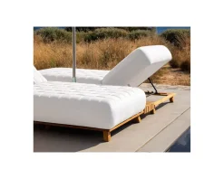 Chaise longue ultra confort teck tissu Sunbrella blanc cassé 