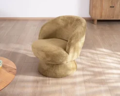Chauffeuse design enveloppant sur pied 360° en tissu chenillé vert doré "Ladoga"