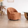 Chauffeuse design et cosy en tissu bouclette coloris terre de sienne "Marylin" pied rotatif 360°