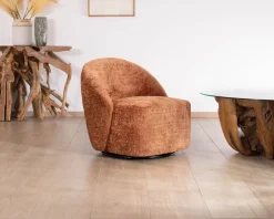 Chauffeuse design et cosy en tissu bouclette coloris terre de sienne "Marylin" pied rotatif 360°