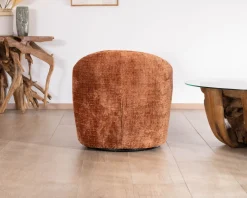 Chauffeuse design et cosy en tissu bouclette coloris terre de sienne "Marylin" pied rotatif 360°