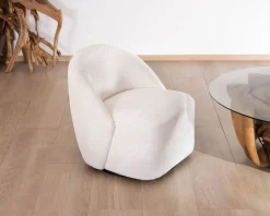 Chauffeuse pivotante 360° design épuré en tissu blanc "Marylin"
