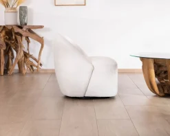 Chauffeuse pivotante 360° design épuré en tissu blanc 