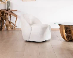 Chauffeuse pivotante 360° design épuré en tissu blanc 