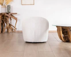 Chauffeuse pivotante 360° design épuré en tissu blanc 