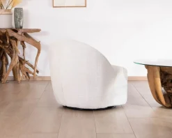 Chauffeuse pivotante 360° design épuré en tissu blanc 