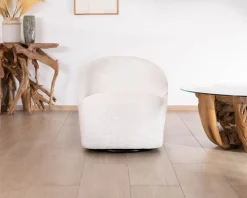 Chauffeuse pivotante 360° design épuré en tissu blanc 