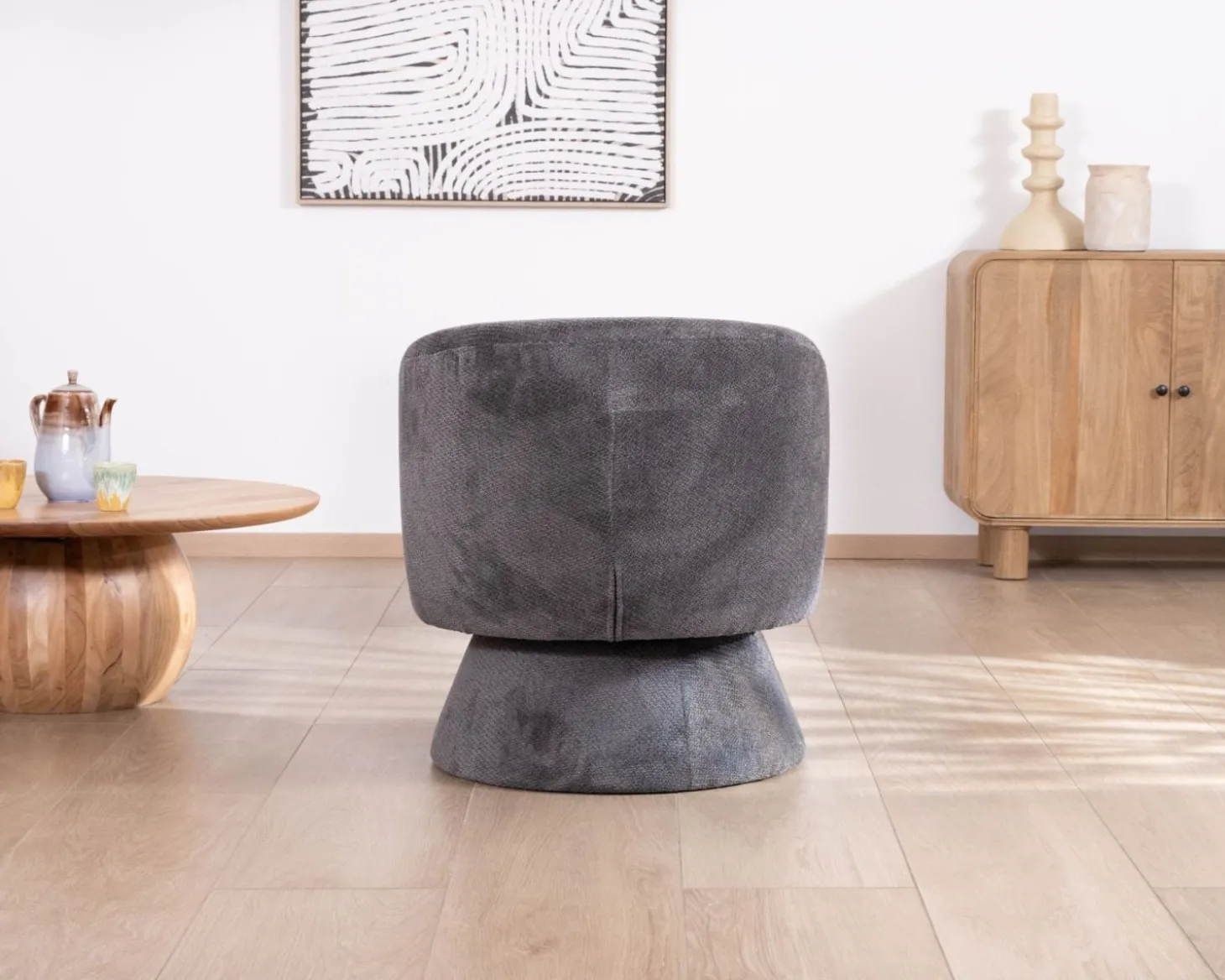 Chauffeuse pivotante 360° en tissu chenillé gris "Ladoga"