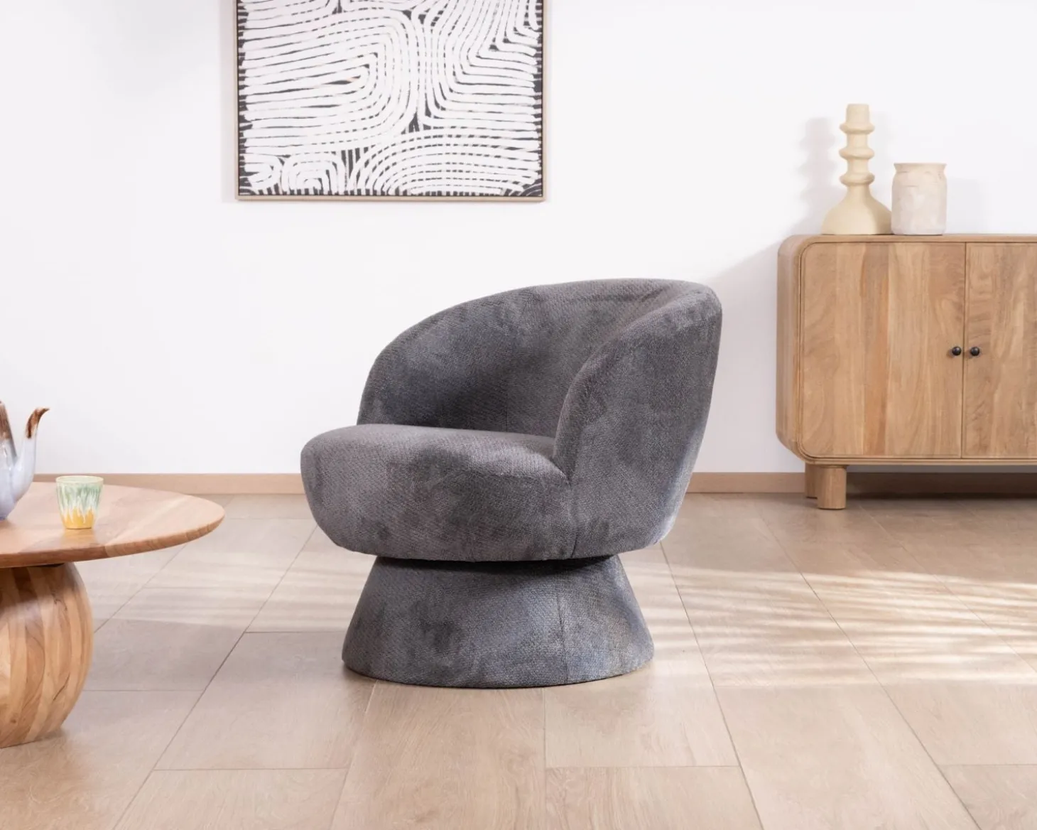 Chauffeuse pivotante 360° en tissu chenillé gris "Ladoga"
