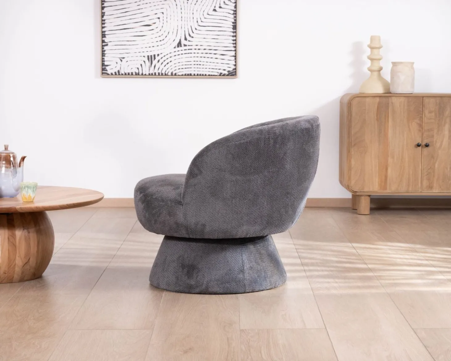 Chauffeuse pivotante 360° en tissu chenillé gris "Ladoga"