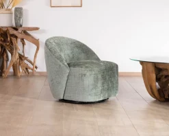 Chauffeuse pivotante en tissu bouclette soyeux vert sauge "Marylin"